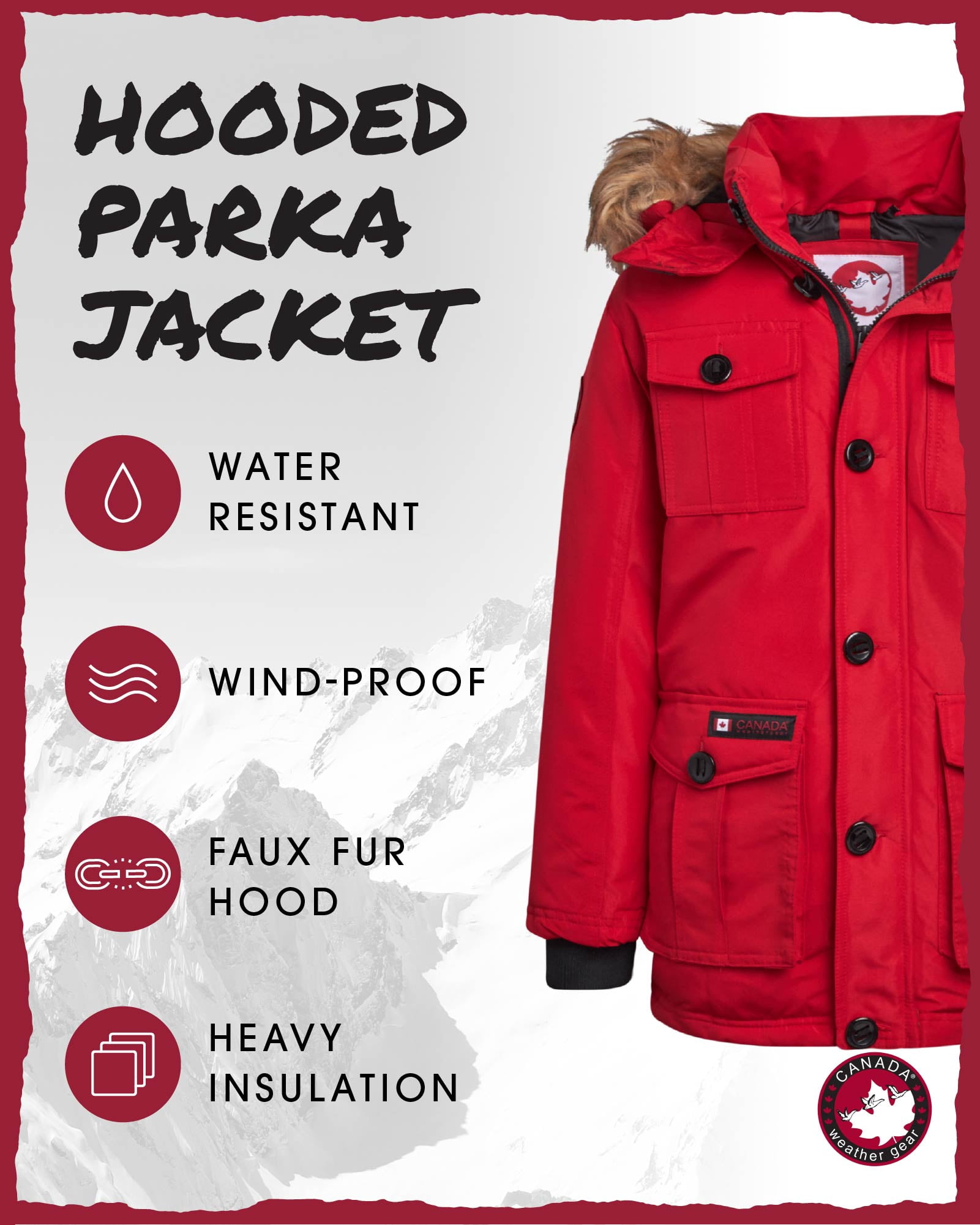 CANADA WEATHER GEAR Boys' Winter Jacket - Heavyweight Teflon Canvas Parka Coat (Size: 8-20)