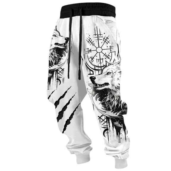 Casual Pants for Men Baggy Anime Printed Joggers Sweatpants Elastic Drawstring Boho Hippie Harem Pants with Pocket White XL