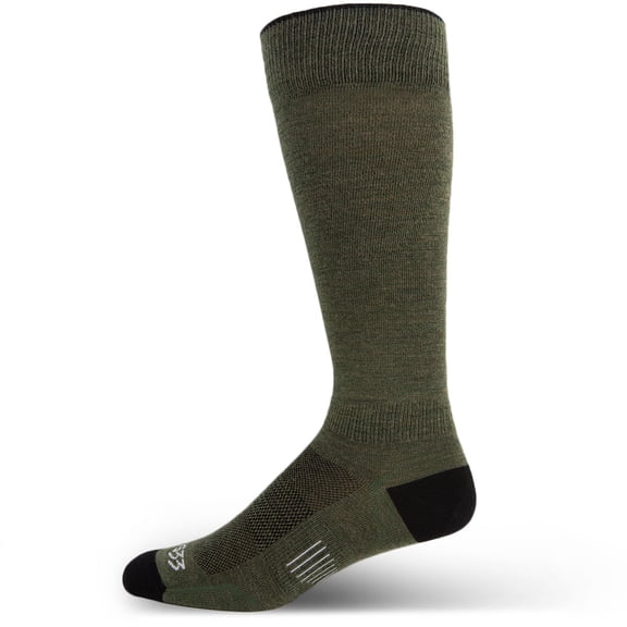 USA Made - Ski and Snowboard Socks - Micro Weight Liner - Over the Calf Socks - Merino Wool - Mountain Heritage - Olive Drab - Large