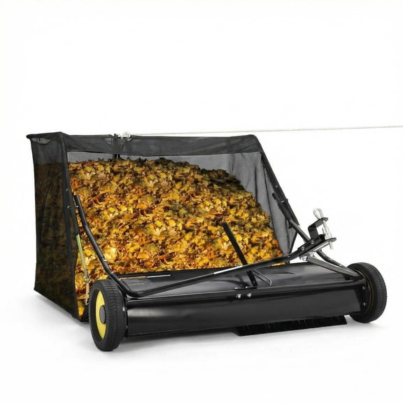 GARVEE 52 in Upgraded Tow Behind Lawn Sweeper Leaf Collector,27 Cu.ft Hopper Bag Capacity,Leaf & Grass Catcher with Adjustable Brush Height and Dump for Garden Grass Lawn