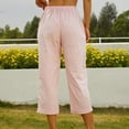 thumbnail image 5 of QUYUON Cropped Wide Leg Pants Womens Capris with Pockets Casual Summer Cotton Linen High Waisted Capris with Buttons Ladies Back Elastic Waist Work Capris Breathable Capris, Style P37 Pink S, 5 of 8