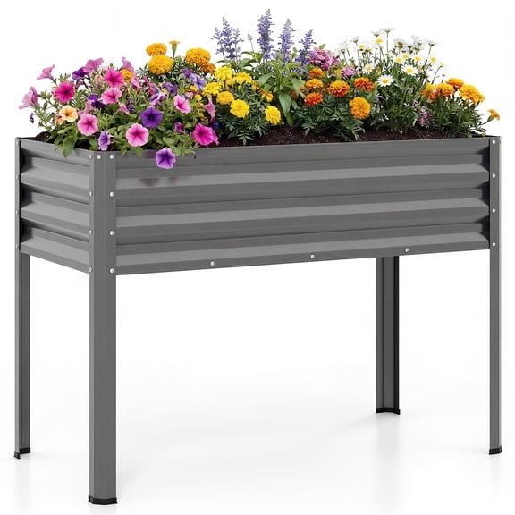 Costway 1 PCS Raised Garden Bed with Legs, Electro-Coating Metal Large Elevated Planter Box Gray