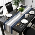 thumbnail image 3 of Navy Blue Grey Stripe Table Runner 48 Inches Long, Modern Art Horizontal Striped Kitchen Coffee Dining Table Decoration for Home Party Birthday Wedding Home Decor 13x48 Inches, 3 of 8