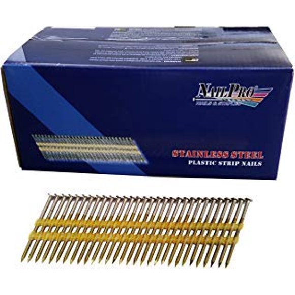 NailPro 2-3/8 Inch by 0.113 1000 Pcs. per Carton - Type 304 Stainless Steel - 21 Degree (Fits 20-22 Degree Nailers) Plastic St