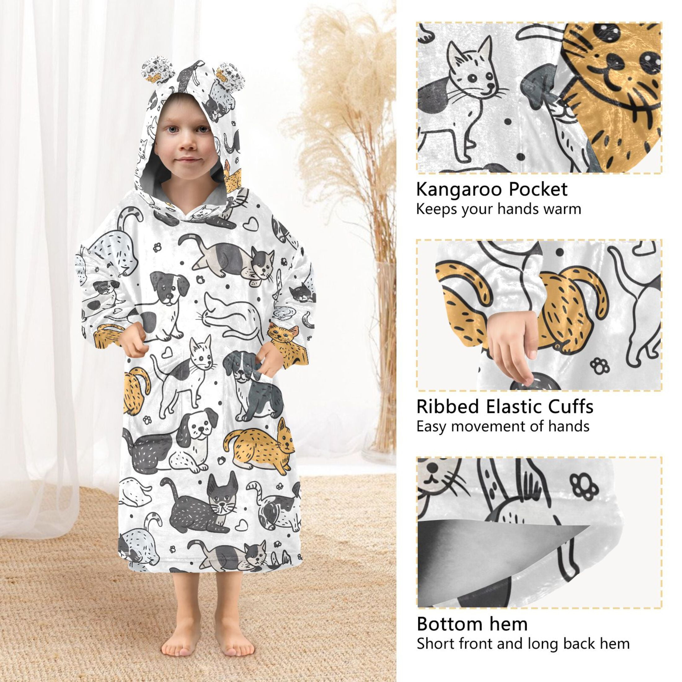 joogoo Blanket Hoodie for Cute Dogs Cats Oversize Sweatshirt 3-14 YR L