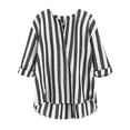 thumbnail image 2 of HOMBOM Black Shirts for Women Stripes 3/4 Sleeve V-Neck Dressy Loose Cotton Linen Prints Blouse, 2 of 5