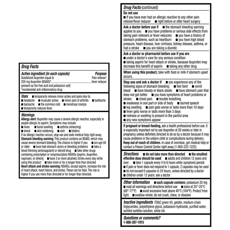 Equate Ibuprofen Mini Capsules, 200 mg, 160 Count - Walmart.com Equate Ibuprofen Mini Capsules, 200 mg, 160 Count - Walmart.com
