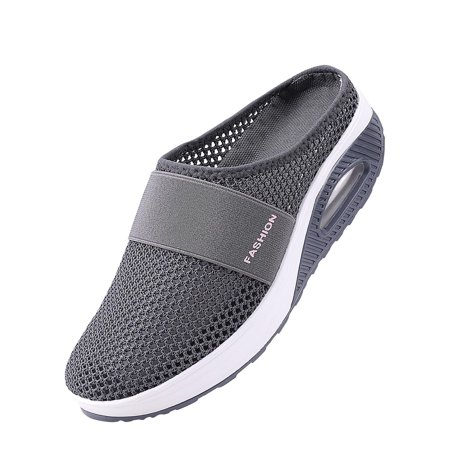 

Puntoco Women Sandals Clearance，Style Daily Casual Baotou Mesh Round Head Women S Wedge Slippers Dark Gray