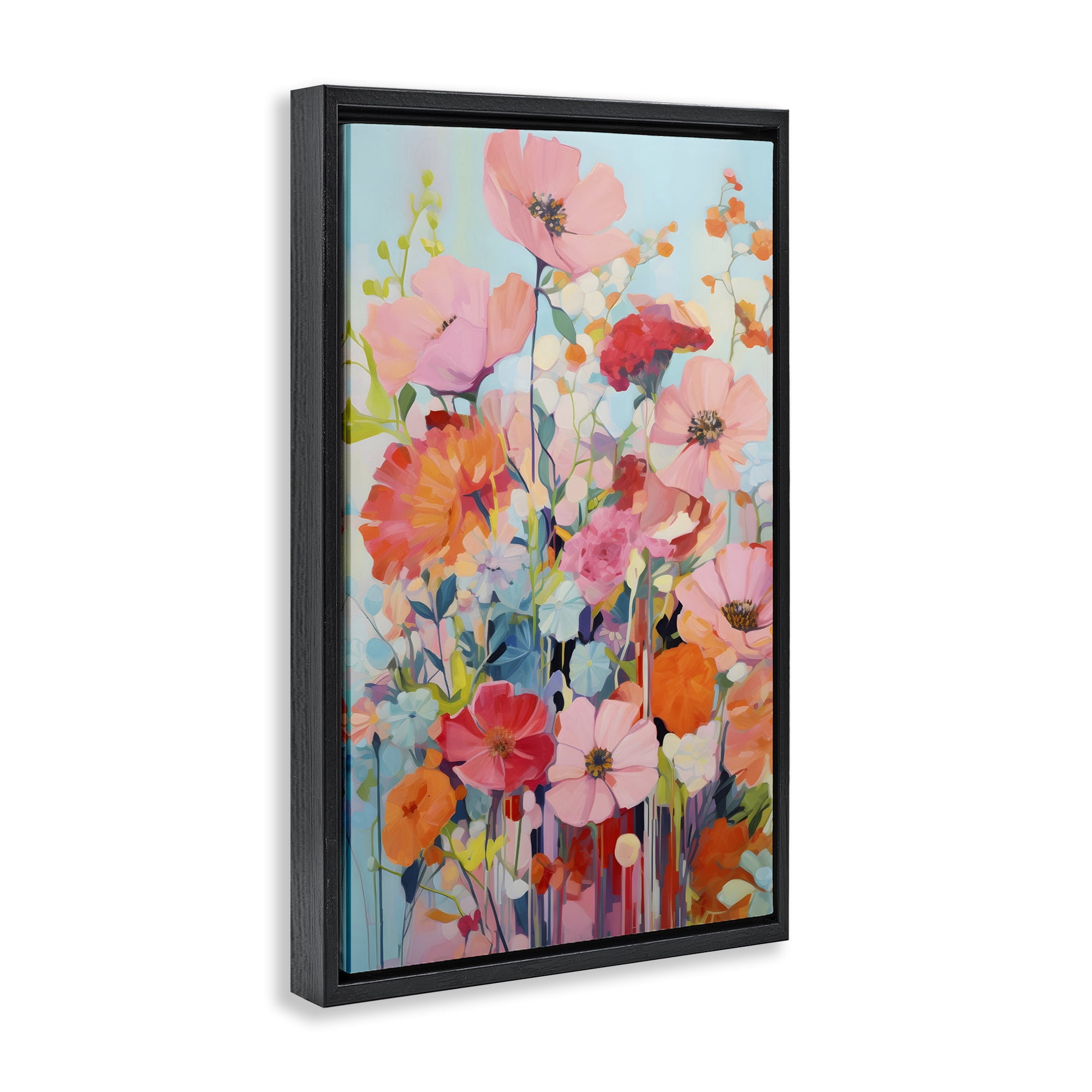 Stupell Industries Abstract Flowers on Blue Plants & Flowers Painting Black Floater Framed Canvas Art Print Wall Art, 21 x 31