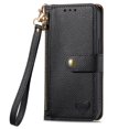 thumbnail image 2 of For Samsung Galaxy M23 Leather Phone Case Wallet Zipper Pocket Pouch Folio Flip Cover Kickstand, Multi Anti-theft Card Holder Cash Slot, Double Magnetic Buckle, Wrist Lanyard,Black, 2 of 11