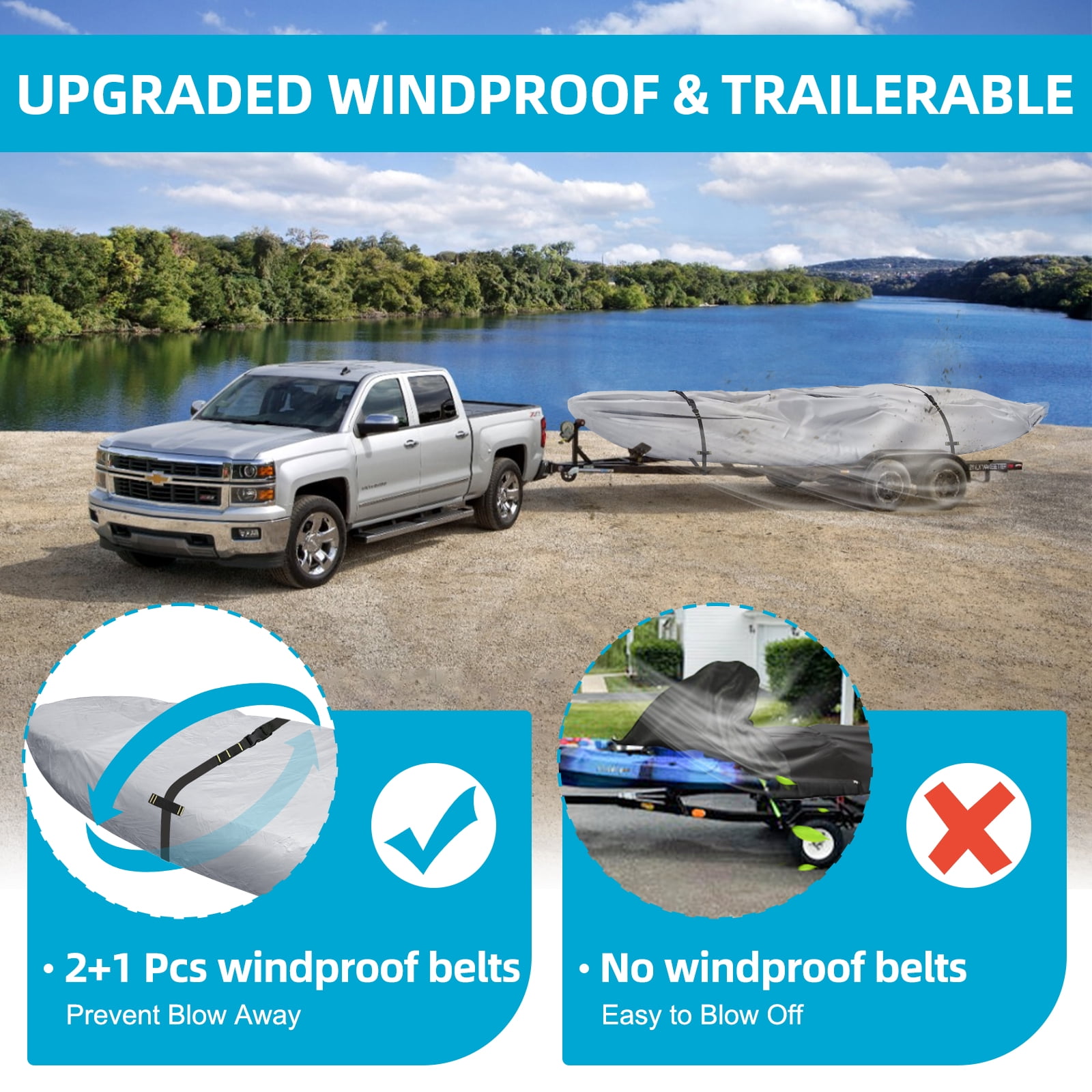 Seapisode 600D Kayak Cover,Heavy Duty Tear Resistant Canoe Cover, Waterproof & UV-Proof Trailerable Kayak Covers for Outdoor and Indoor Storage(Fits 9.3-10.5ft）Gray