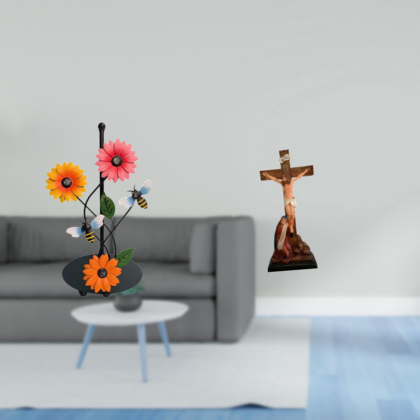 Fiocias Toilet Paper Holder Paper Towel Holder Countertop Mother Mary Statue Figurine Jesus Cross Figurine Iron Resin Material Suitable for Kitchen