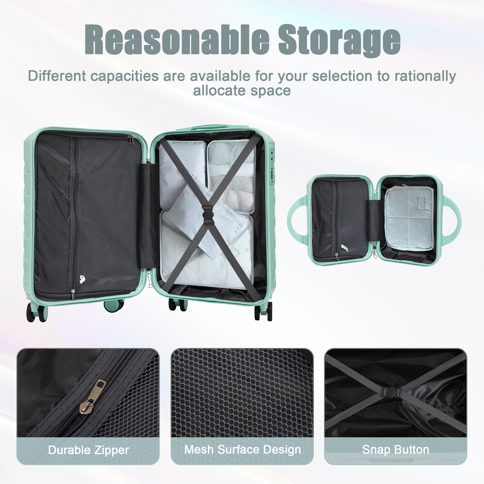 2 Piece in ABS Spinner Wheel Luggage Sets, Hardside Suitcase with Combination Lock,20 inch Carry On Luggage 14 inch Cosmetic Case