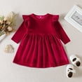 thumbnail image 2 of Mercatoo Toddler Girls Velvet Maxi Dress Knee Length Long Sleeve Solid Ruffle Dress for Christmas Par𝘁y Wedding Holiday, 2 of 3
