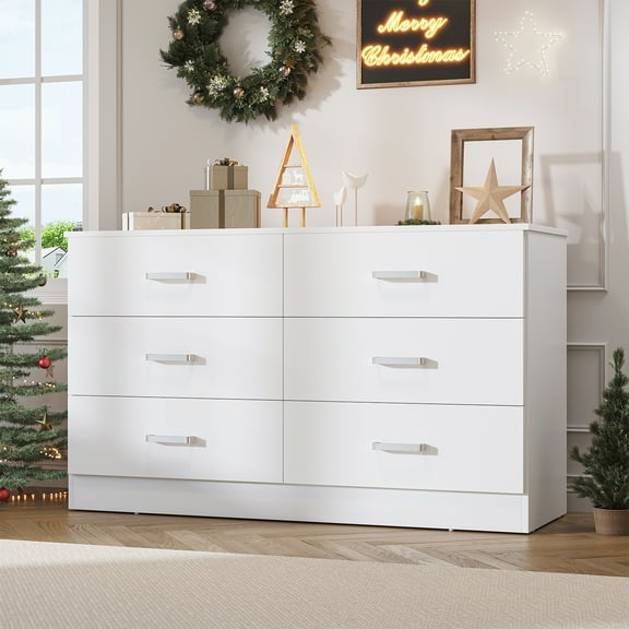 Frmobepts Wood Dresser for Bedroom, 6 Drawer Dresser, 15.8" D x 47.2" W x 27.7" H, White