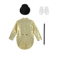 thumbnail image 6 of TiaoBug Children's Magician Outfits 4Pcs Long Sleeve Sequins Tailcoat with Hat Magic Wand Gloves Set Gold 14, 6 of 7