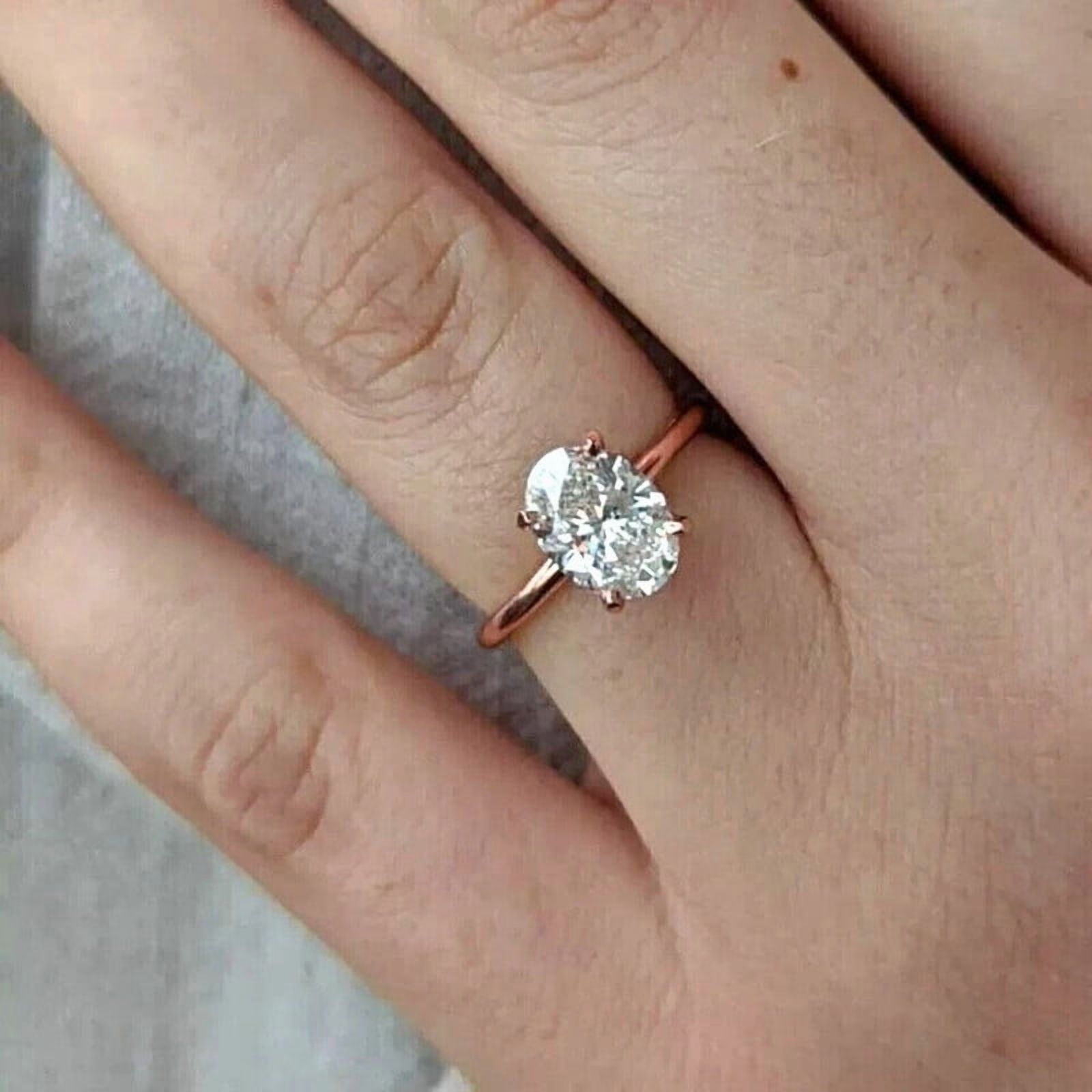 solitaire jewels 2.5CT Oval Moissanite Solitaire Engagement Ring For Women, 14K Rose Gold