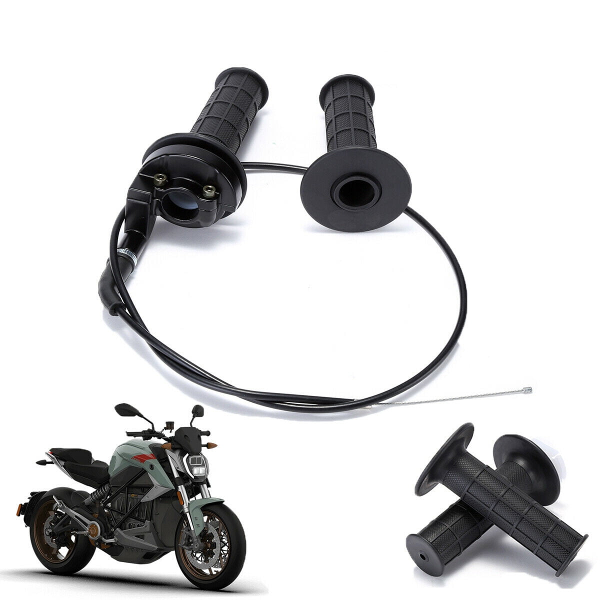 New Universal Motorcycle 22mm 7//8/" Handlebar Hand Grips Throttle Tube With Cable