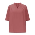 thumbnail image 6 of 3/4 Length Sleeve Womens Tops 2026 Trendy V Neck Loose Casual Cotton Linen Plain Tshirt Womens Blouses, 6 of 6
