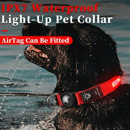 Led Airtag Dog Collar, Waterproof Rechargeable Light Up Dog Collars For