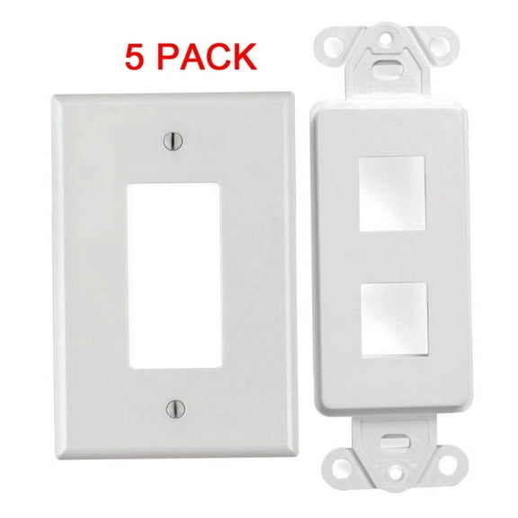 White 2 Port Decora Keystone Snap-in Jack Modular Wall Insert Cover Plate (5/pk)