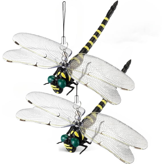 Trianu 2Pcs Dragonfly Hat Clip, Dragon Fly Clips for Bugs, Artificial Dragonflies Fly Repelling Supplies, Dragonfly Clip for Indoor Outdoor Decor Craft, Yellow