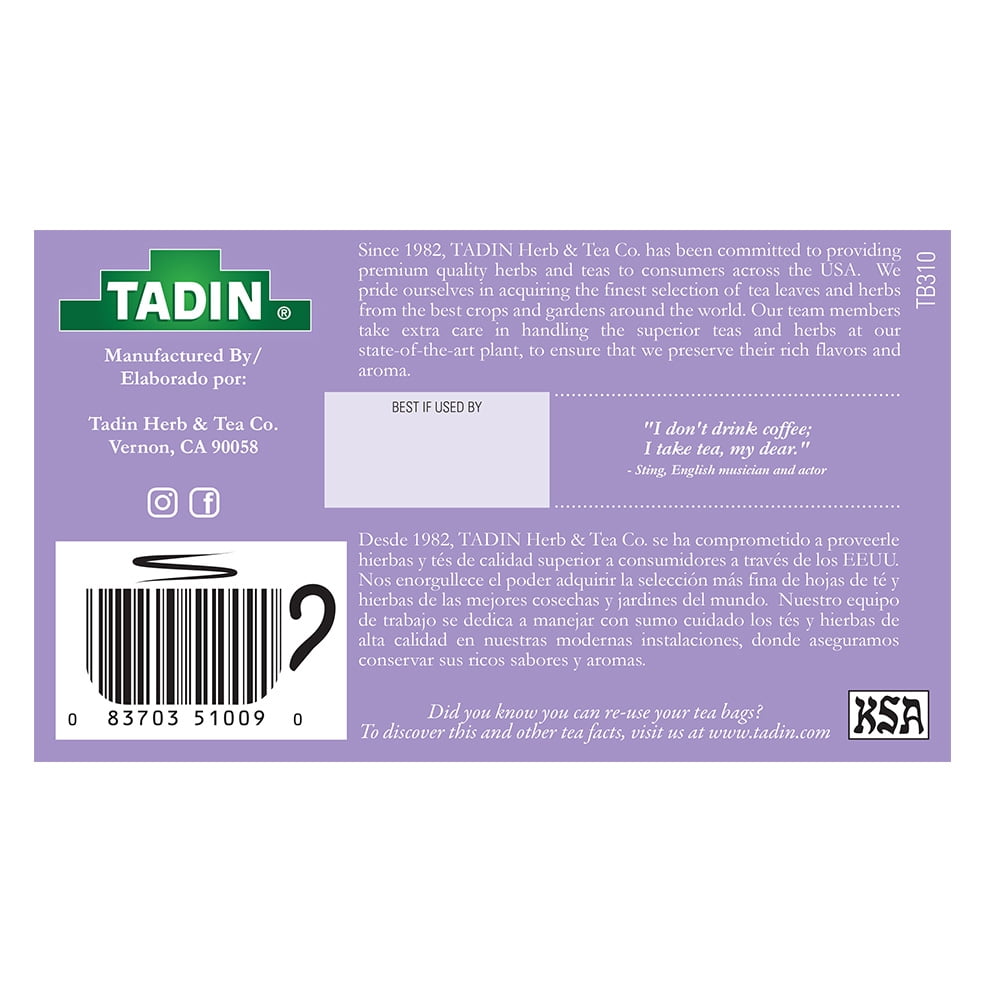TADIN, Passion Flower, Herbal Tea Bags, 144 Ct (6 Boxes of 24)