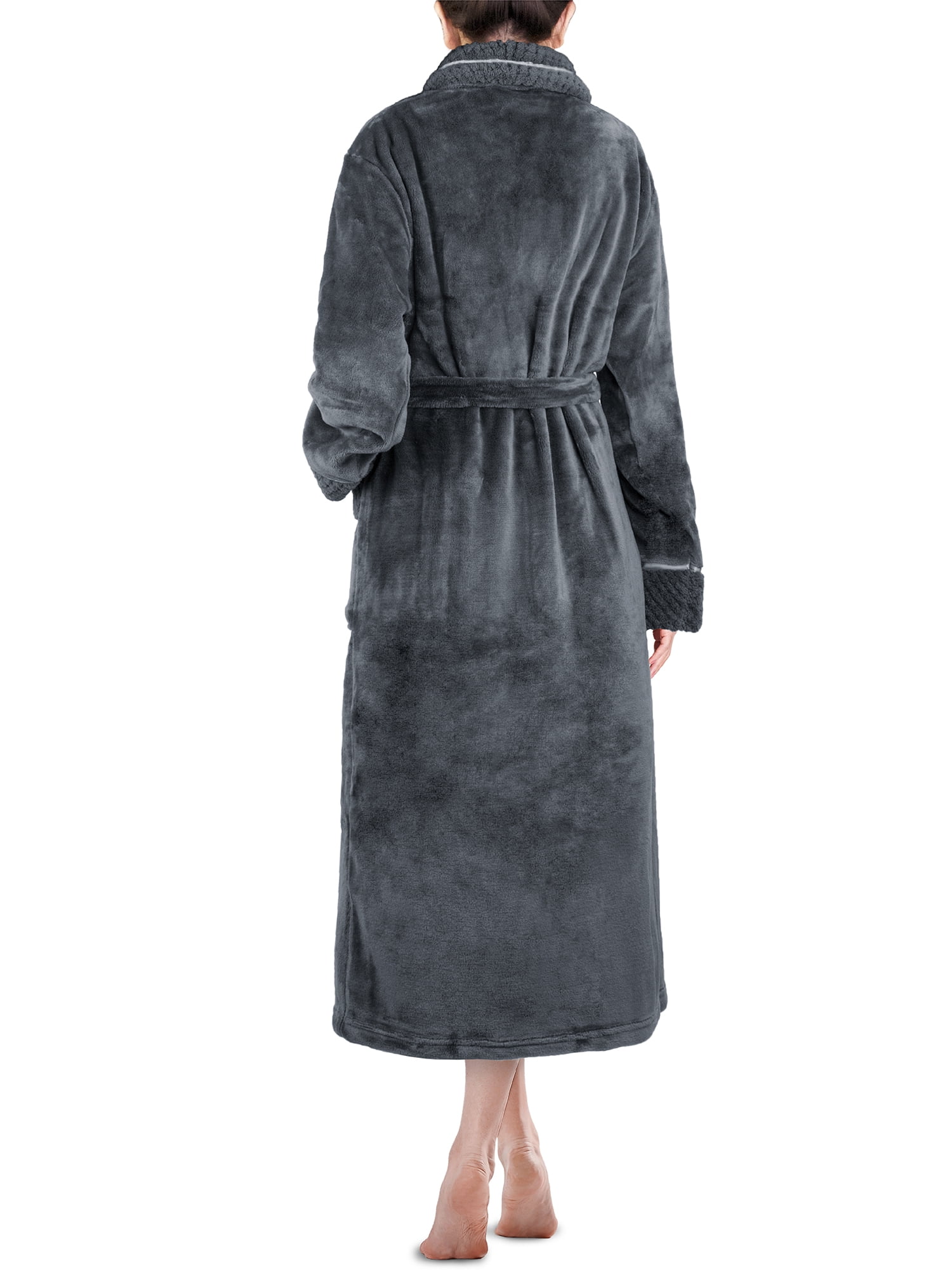 grey fleece dressing gown PAVILIA Soft Plush Women Fleece Robe, Cozy Warm Bathrobe, Fuzzy Female Long Spa Robe