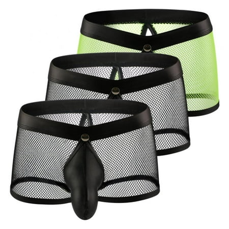 

Men s Large Mesh Transparent Breathable Low-rise Cutout Underpants U-Convex 3D Boxer Panties Brief(3-Packs)