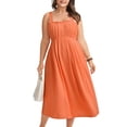 thumbnail image 2 of Summer Dresses for Women Square Neck Adjustable Slip Dress Pleated A Line Solid Color Flowy Vacation Wedding Guest Sundresses S-3XL, 2 of 7