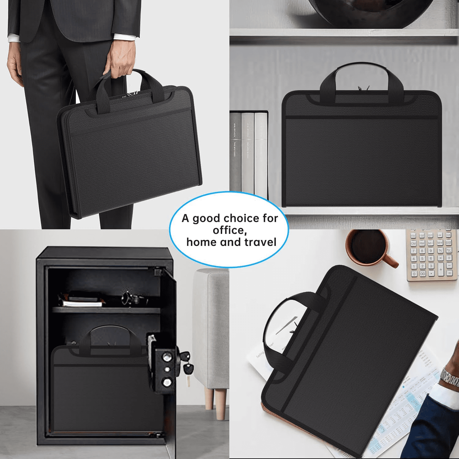 FAKYFJ Accordion File Organizer with Combination Lock,Fireproof Water Resistant Expanding File Folder with Multi Pockets,Document Organizer Home Office Travel Safe Storage for Letter Size Files,Black