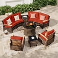 thumbnail image 2 of MEISSALIVVE 9-Piece Half-Moon Curved Outdoor Patio Furniture Set, Sectional Conversation Sofa with 2 Swivel Glide Chairs, Round Coffee Table for Backyard Deck Garden, Red, 2 of 10