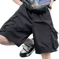 thumbnail image 2 of zeranth Men Summer Cargo Shorts Mid-rise Elastic Waist Adjustable Drawstring Casual Shorts Multi Pockets Wide Leg Beach Shorts Streetwear, 2 of 7