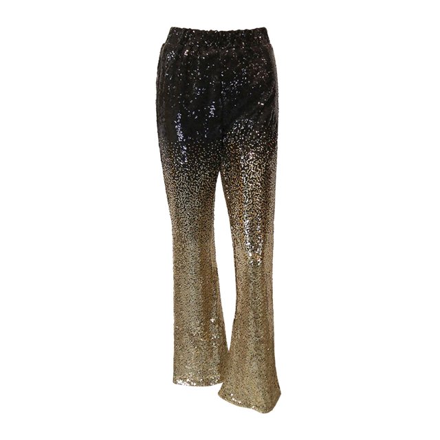 Pantalones acampanados para mujer con efecto danza, pierna ancha y degradado con purpurina S
