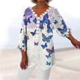 thumbnail image 2 of Mujeres Ocio Elegante Jersey Impreso Encaje Impresión Tres cuartos Manga Cuello en V Tops OAVQHLG3B Store lin121212, 2 of 5