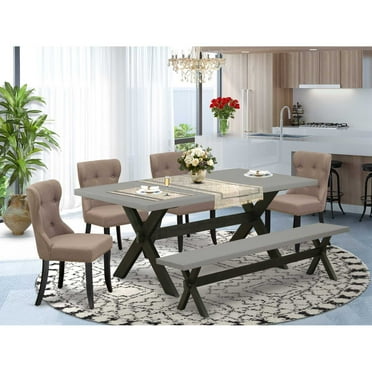 East West Furniture X-Style 6-piece Wood Dining Set in Black/Cement/Coffee