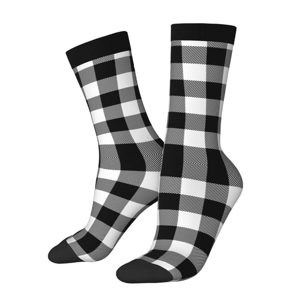 Balery White And Black Plaid Calcetas Largas con Estampado para Hombre y Mujer – Suaves y Transpirables, Talla Única (US 5-11)