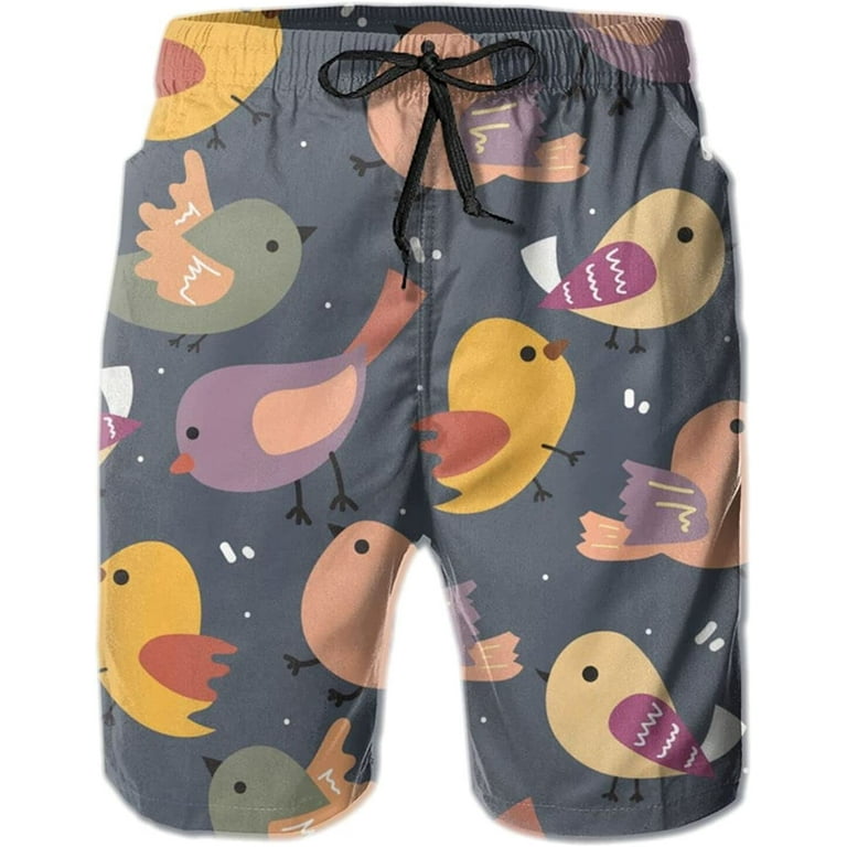 Men s Colorful Bird Swim Trunks Quick Dry Swim Shorts Stylish Beach Board Shorts Swimwear S 3XL