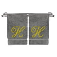 thumbnail image 2 of Monogrammed Washcloth Towel, Personalized Gift, 13x13 Inches - Set of 2 - Gold Script Embroidered Towel - Extra Absorbent 100% Turkish Cotton - Soft Terry Finish - Initial H Gray Towels, 2 of 3