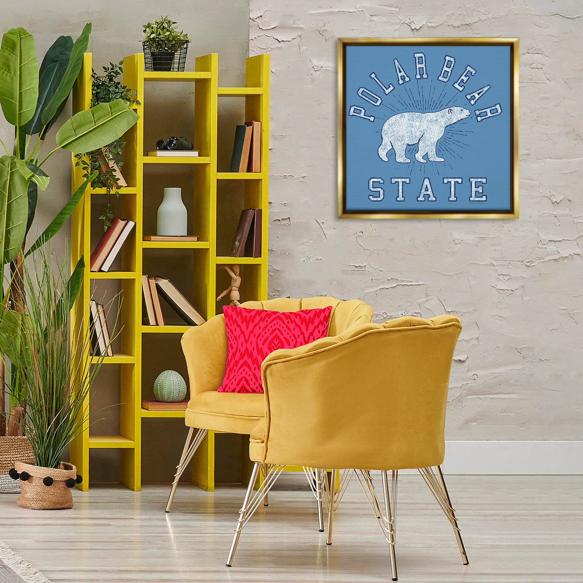 Stupell Industries Varsity Polar Bear State Animals Painting Gold Floater Framed Canvas Art Print Wall Art, 25 x 25