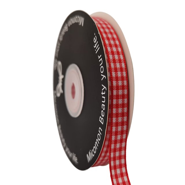 Micomon Cinta de cuadros rojos y blancos de 25 yardas cada rollo 100% poliéster (3/8" rojo)