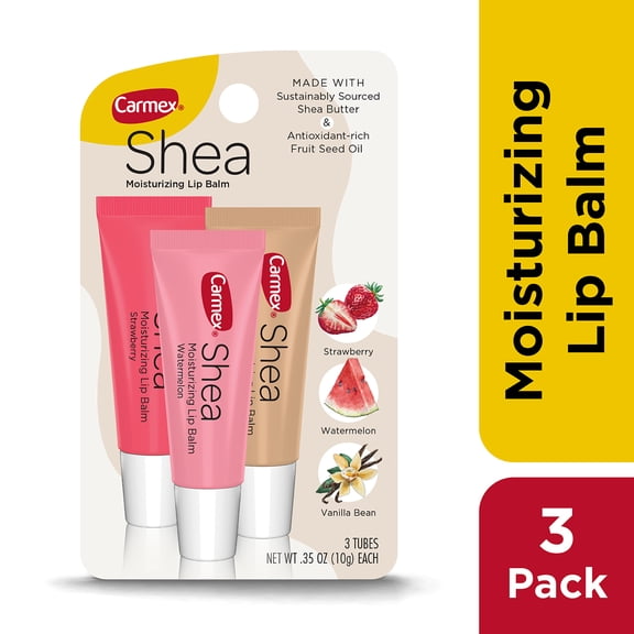 Carmex Shea Moisturizing Lip Balm Trio - Strawberry, Watermelon, Vanilla Bean