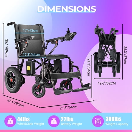 Edcsi Electric Wheelchair Lightweight Folding Wheelchair for Adults Seniors Black, 12 Miles Range