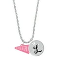thumbnail image 1 of Delight Jewelry Acrylic 3/4" Hot Pink Cheer Megaphone Silvertone Script Initial Disc - L - Charm Necklace, 20"+3", 1 of 4
