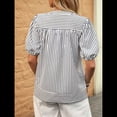thumbnail image 4 of Blusa de Rayas con Mangas Abullonadas para Mujer, Cuello en V, Corte Holgado, Informal, para Verano, para el Trabajo, Camisa A Rayas Azul Oscuro L, 4 of 9