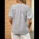 thumbnail image 4 of Blusa de Rayas con Mangas Abullonadas para Mujer, Cuello en V, Corte Holgado, Informal, para Verano, para el Trabajo, Camisa A Rayas Azul Oscuro XL, 4 of 9