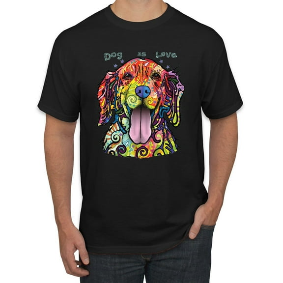 Wild Bobby Dean Russo Golden Retriever Is Love Dog Is Love Dog Lover Men Graphic Tee, Black, Small