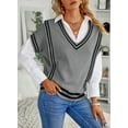 thumbnail image 6 of Asyoly Women Fall Sweater Vest V Neck Cable Knitted Oversized Sleeveless Pullovers Jumper, 6 of 7