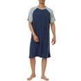thumbnail image 2 of INSPIRE CHIC Men's Nightshirt Raglan Short Sleeve Comfy Lounge Soft Loose Nightgown L Navy Blue Light Gray, 2 of 7