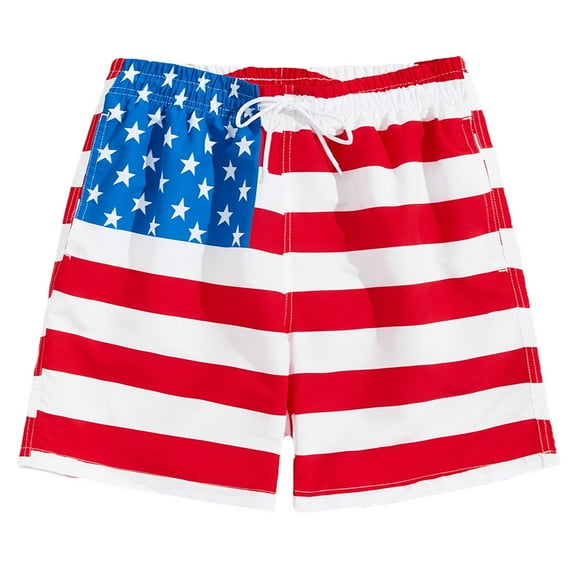 Wyobmus Men's Hawaiian Swim Trunks Quick Dry Surf Boardshorts U.S.A Flag Summer Bathing Suit With Mesh Lining Beach Shorts Red
